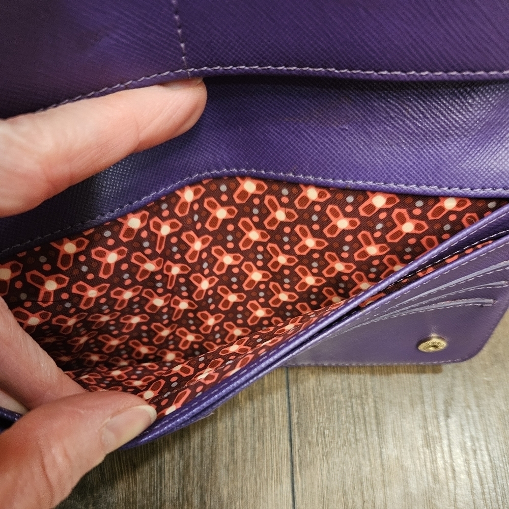 Tory Burch Long Dual Snap Purple Wallet + Chain & Branded Dustbag - Picture 10 of 16